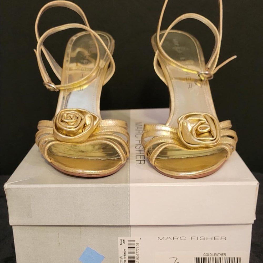 Marc Fisher MFbrighton Gold Strappy Heels with Floral Detail